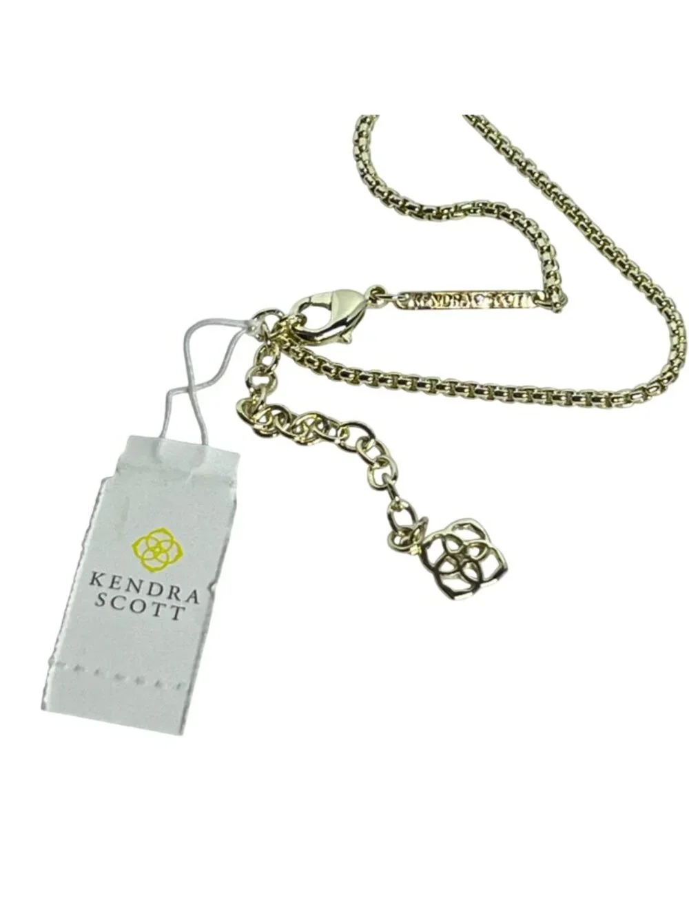 Kendra Scott Gold Tone Curved Box Chain Necklace W/ Green Tassel Pendant (6382) - Picture 5 of 6